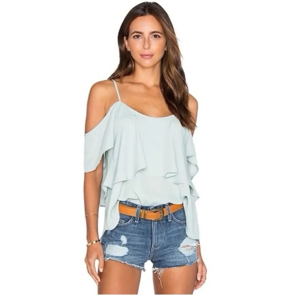 Anthropologie ShowโMe Your MuMu Pale Blue off the shoulder Ruffle Cami